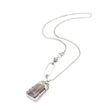 Trapezoid cabochon Road Lodolite gardens quartz pendant necklace with sterling silver chain