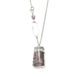 Trapezoid cabochon Rhodolite gardens quartz pendant necklace with sterling silver chain