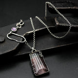 Trapezoid cabochon Rhodolite gardens quartz pendant necklace with sterling silver chain