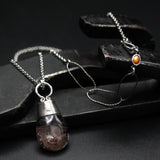 Teardrop cabochon Rhodolite gardens quartz pendant necklace with sterling silver chain