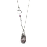 Cabochon Rhodolite gardens quartz pendant necklace with tiny pink sapphire on the side on sterling silver chain