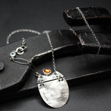 Sterling silver oval engraving folding accordion pendant necklace with oval Sunstone gemstone