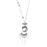Trapiche amethyst slice with phantom quartz pendant necklace with Turquoise and silver fingers decoration