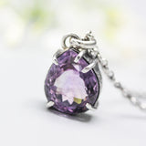 Faceted teardrop Amethyst necklace in silver bezel and prongs setting with oxidized sterling silver chain