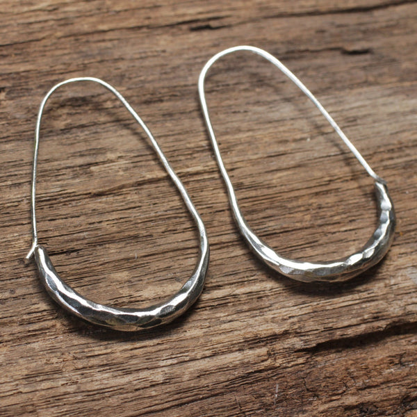 sterling silver drop earrings, simple silver earring, silver hoop earrings, long drop earring, long silver earrings, - Metal Studio Jewelry