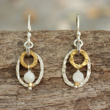 Double shape drop earrings in sterling silver and oxidized brass - Metal Studio Jewelry