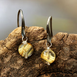 Round rutilated quartz earrings with oxidized sterling silver hooks - Metal Studio Jewelry