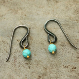 Turquoise faceted bead earrings with oxidized sterling silver hooks - Metal Studio Jewelry