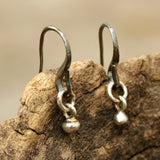 Silver bead earrings with oxidized sterling silver hooks - Metal Studio Jewelry