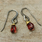 Garnet faceted drops earrings with oxidized sterling silver hooks - Metal Studio Jewelry