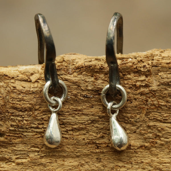 Earrings Silver teardrop with sterling silver oxidized hooks - Metal Studio Jewelry