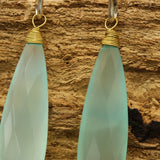 Blue chalcedony dangle earrings with sterling silver hooks style - Metal Studio Jewelry
