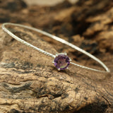 Amethyst round faceted bangle bracelet with textured sterling silver - Metal Studio Jewelry